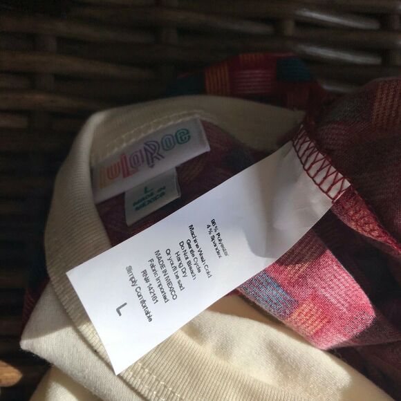 LuLaRoe Randy Baseball Tee Top Basketweave Burgundy Cream Gold‎ Teal Large - Picture 4 of 6